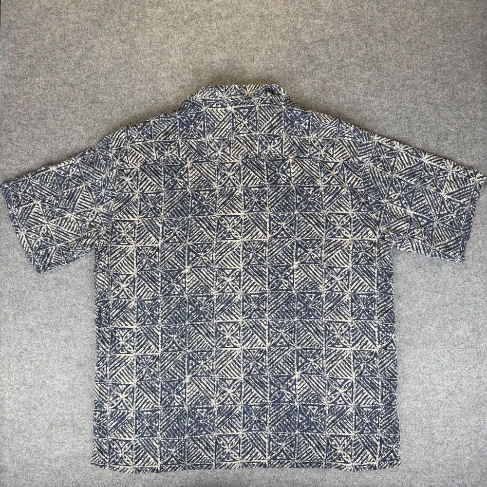 Tori Richard Men's 100% Silk Hawaiian Shirt 2XL Blue Geometric Aloha Camp - Picture 4 of 6